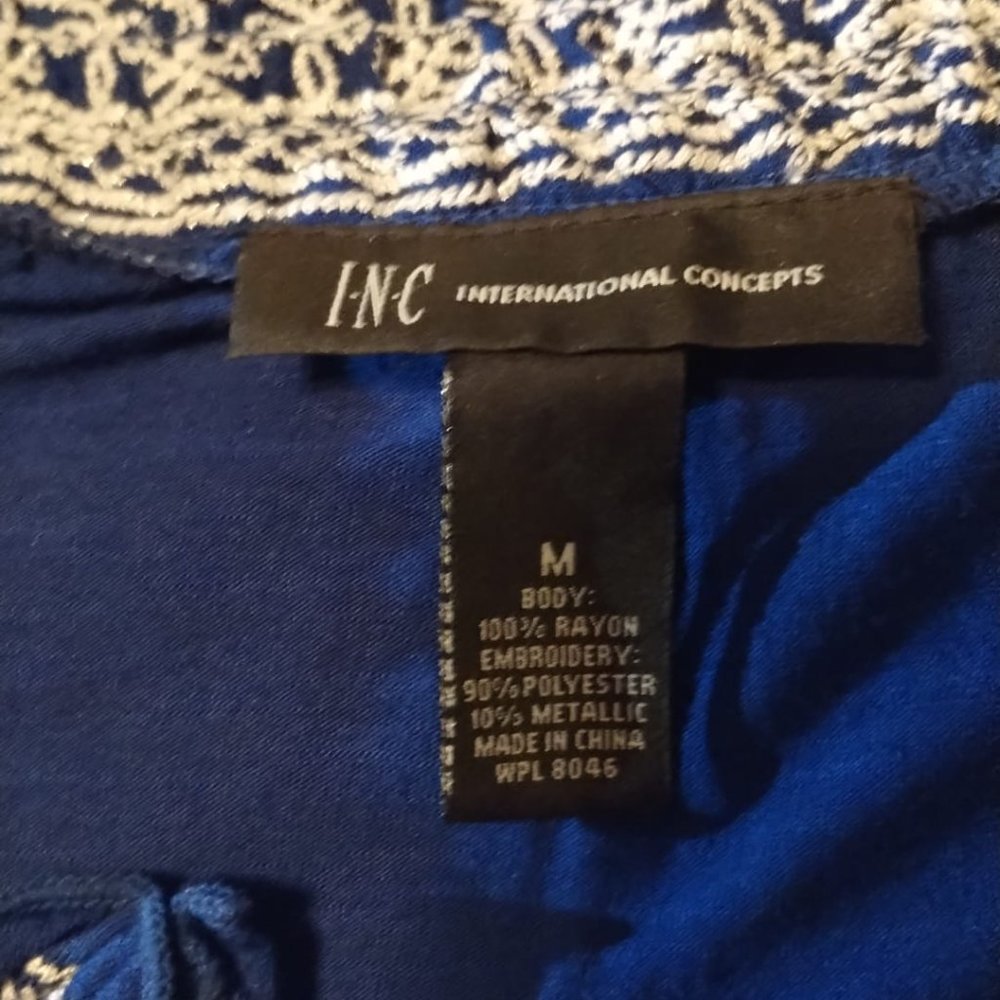 INC International Concepts Women's Royal blue, Embroidered/Mirrored Peasant Top - Picture 12 of 13